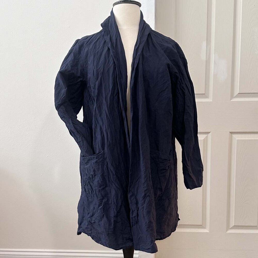 Eileen Fisher Jacket Duster Lightweight Navy Crinkle Texture, 3X